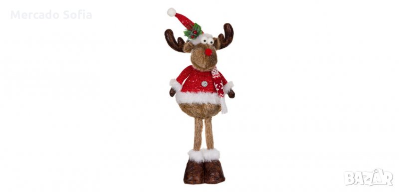 Коледен декоративен елен с Червена жилетка с пайети, 56см, снимка 1
