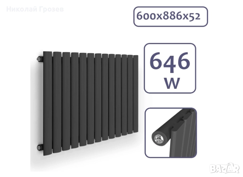 Хоризонтален радиатор за баня Aquamarin® - 600x886x52 мм, снимка 1