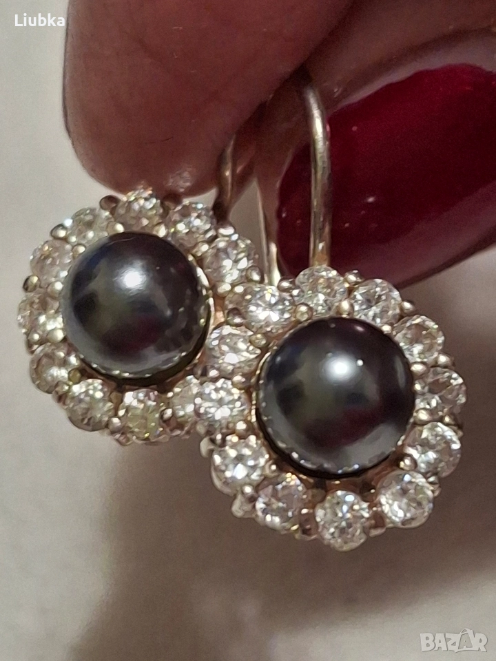 сребърни обеци с перли и мистик топаз, снимка 1
