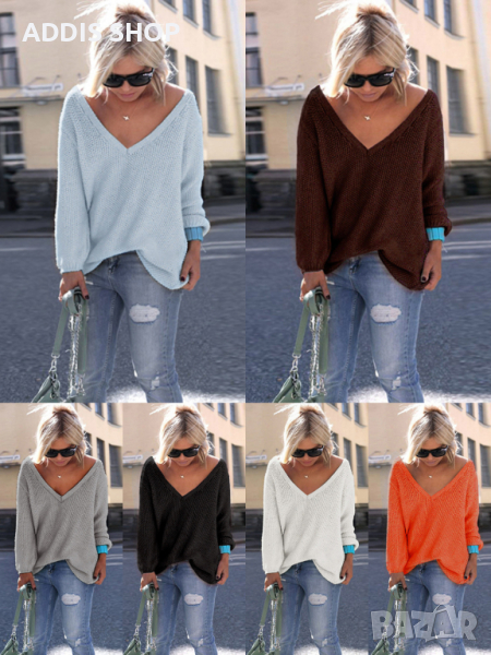 Дамски пуловер(туника) с дълбоко V-образно деколте и дълги ръкави, 10цвята , снимка 1