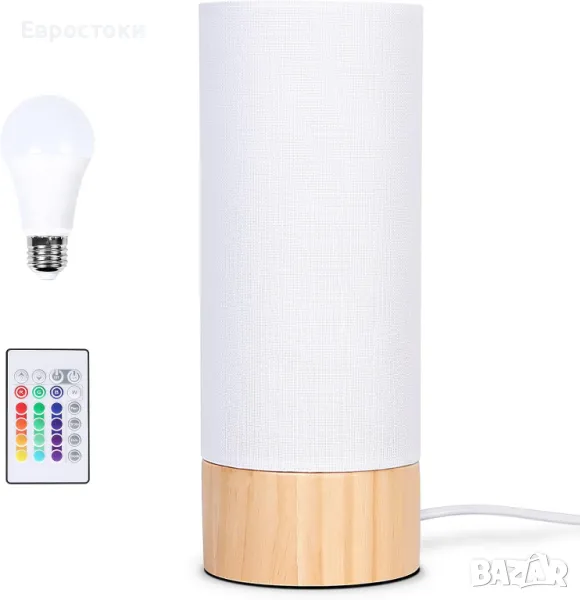 Tomons Димируема RGB настолна лампа в скандинавски стил с дистанционно управление и крушка с текстил, снимка 1