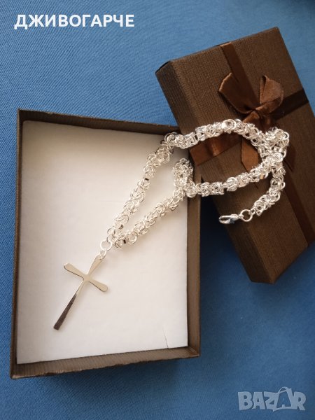 Масивен сребърен нов ланец с кръст. Поставен в луксозна, подаръчна кутия., снимка 1