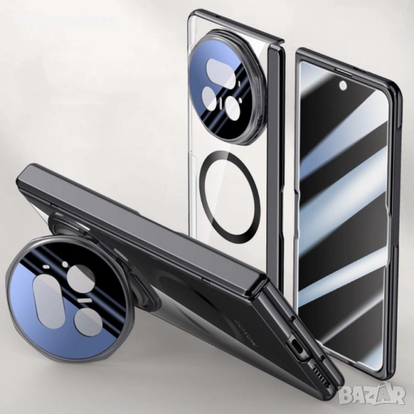 Honor Magic V5 5G Магнитен Калъф PC + Акрилен Гръб със Скрийн Протектор Anti-Spy и Стойка за Камера , снимка 1