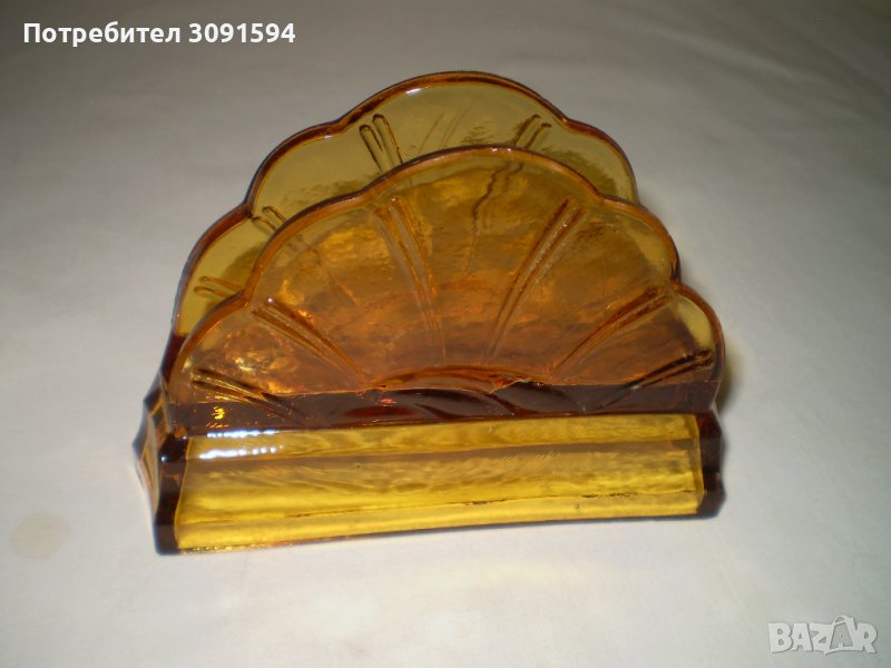Винтидж  Арт Деко стъклен салфетник цвят карамел, снимка 1