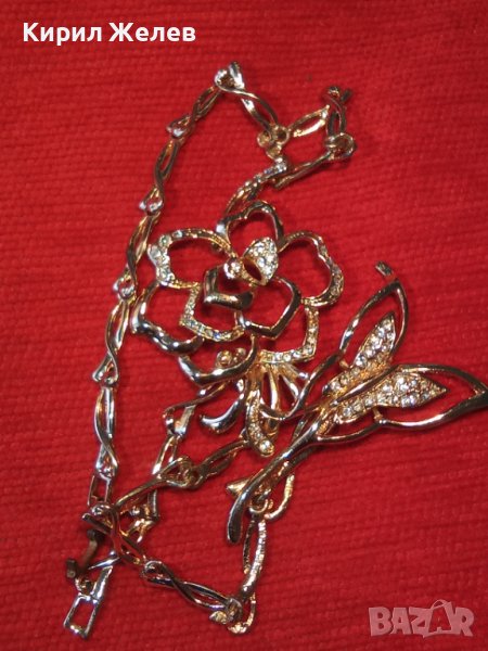 РАЗКОШНА ФЛОРАЛНА КРИСТАЛНА с ПОЗЛАТА АЖУРНА АРТ ОГЪРЛИЦА КОЛИЕ 30142, снимка 1