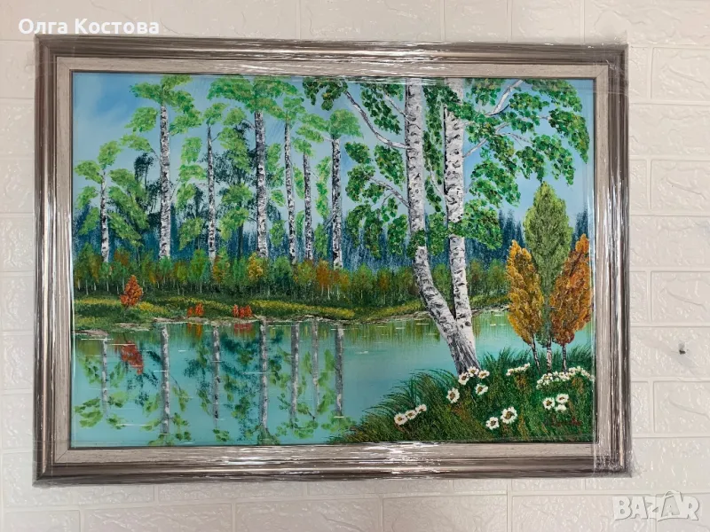 “Брези край езерото”. Картина за подарък. Картина с маслени бои. , снимка 1