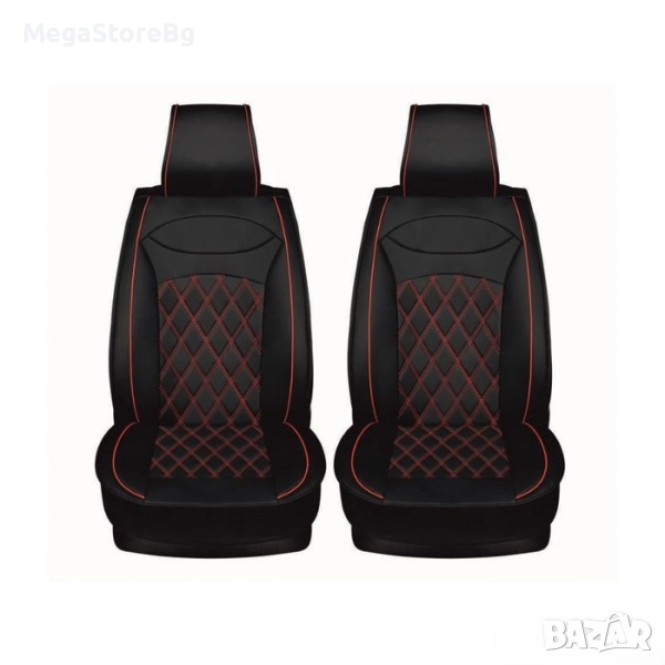 Кожена тапицерия за предни седалки 1158 - 2 части Черно/Червено, снимка 1