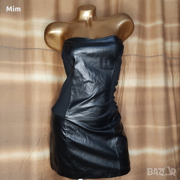 М Кожена черна къса  рокля , снимка 1
