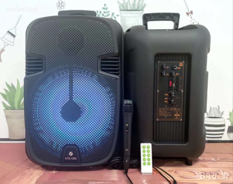 МОЩНА КАРАОКЕ ТОНКОЛОНА KTS 1202, 12 ИНЧА / Микрофон, акумулаторна батерия, Bluetooth, FM радио, снимка 1