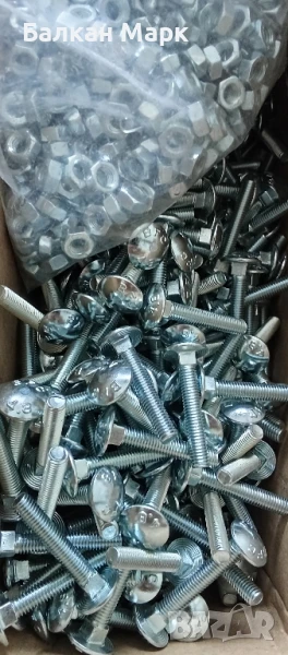 Коларски болтове с гайки М5х30, DIN 603, поцинковани – опаковка 500 бр. , снимка 1