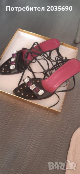 Дамски сандали естествена кожа с камъни, снимка 1