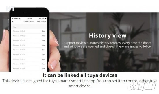 Безжична аларма за прозорци и врати с Wi-Fi управление MC-02, снимка 3 - Друга електроника - 53369776