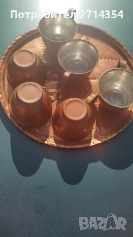 Меден поднос с чаши, снимка 3 - Антикварни и старинни предмети - 44610642