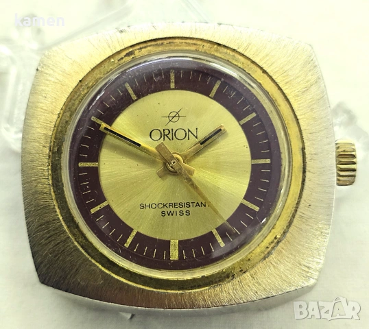 Vintage ORION Swiss Mechanical Watch - 1970s Gold Tone Cushion Case 11665, снимка 8 - Антикварни и старинни предмети - 53659073