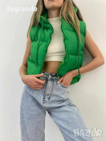 Дамски елек в бежаво зелено и циклама, снимка 4 - Елеци - 51128887