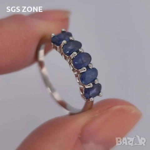 Класически Пръстен със Сапфири Сребро 925, снимка 4 - Пръстени - 49889957