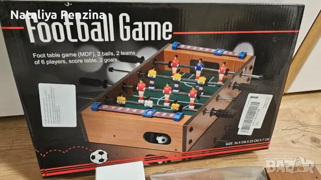 Мини дървена игра футбол на маса за деца с 2 включени топки, 34,5 x 23 x 7 cm