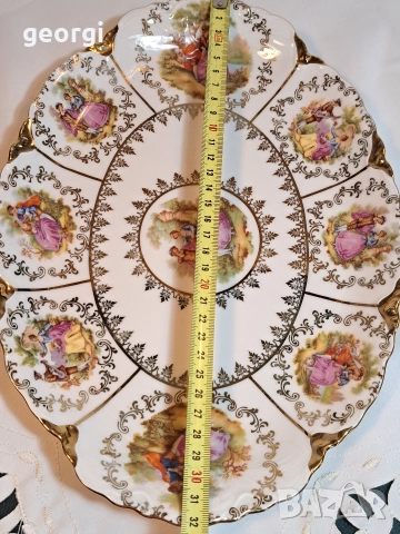 немско порцеланово елипсовидно плато с позлата Ромео и Жулиета М1, снимка 7 - Сервизи - 52983182