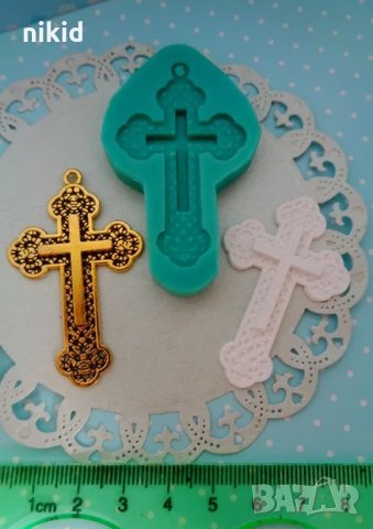 Кръст в мрежа с висулка силиконов молд форма фондан украса декор кръщене пита