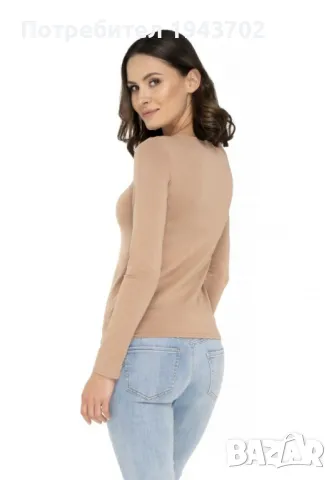 Дамска блуза с дълъг ръкав в бежов цвят MANATI, снимка 2 - Блузи с дълъг ръкав и пуловери - 48119473