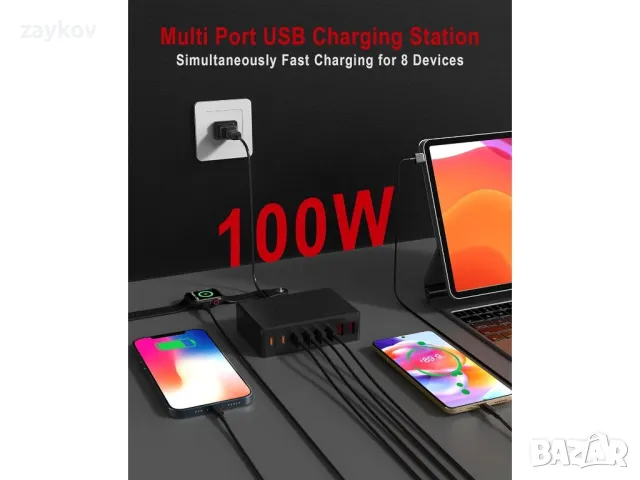 AJ Sparkit 8PD, 100W заряден хъб 8 конектора, снимка 2 - Оригинални зарядни - 48667814