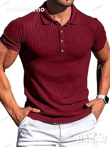 Мъжка едноцветна поло тениска с вертикално райе, 8цвята - 023, снимка 7 - Тениски - 41483044