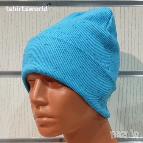 Нова дамска зимна шапка рипс с подгъв в цвят син меланж, снимка 1 - Шапки - 39332995
