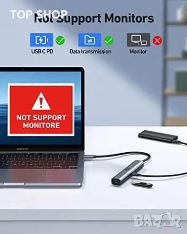 Нов 10Gbps USB C разклонител 5 в 1 USB C хъб с 100W захранване, снимка 7 - Друга електроника - 49451143