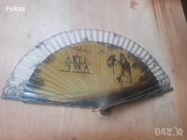 Старо дамско ветрило 19 век дърво и коприна ръчно рисувано, снимка 2 - Антикварни и старинни предмети - 53274959