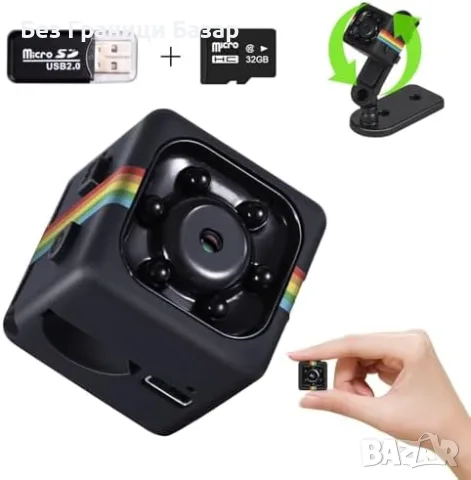 Нова Мини Камера 1080P 12MP 32GB TF Карта Без WiFi Въртяща Стойка 360° наблюдение охрана дом