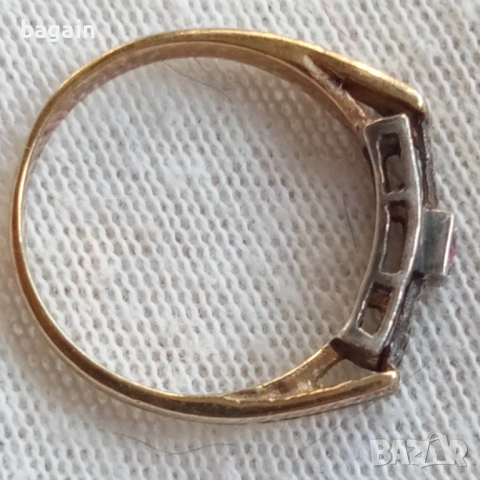 Сребърен пръстен с рубин и позлата., снимка 3 - Пръстени - 53112713