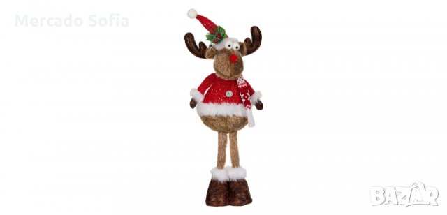 Коледен декоративен елен с Червена жилетка с пайети, 56см