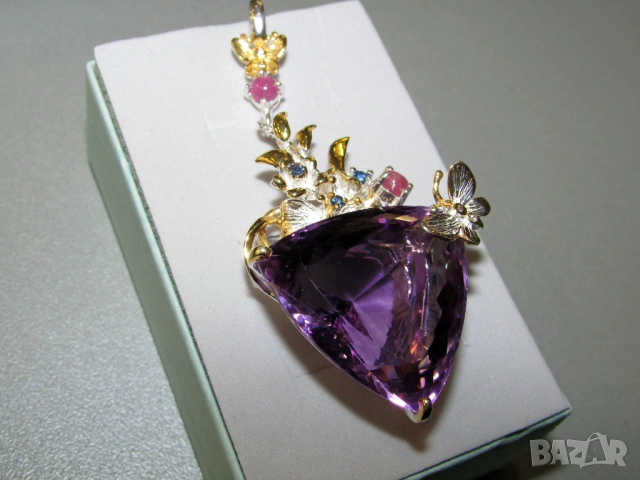 925 сребърно колие с аметист 48 карата, снимка 2 - Колиета, медальони, синджири - 53512719