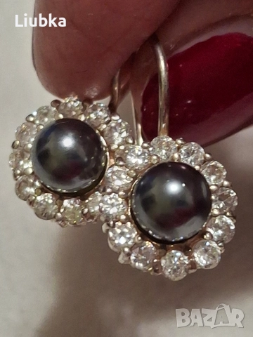 сребърни обеци с перли и мистик топаз