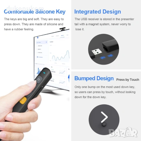 Безжичен презентатор с лазер и управление на звука, снимка 3 - Друга електроника - 53186456