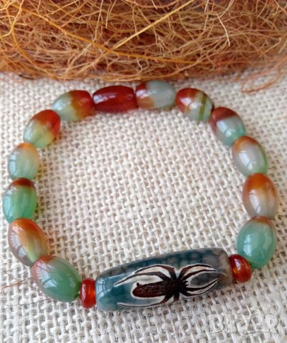 Гривни с мъниста Дзи и Паунов ахат, снимка 9 - Гривни - 40530158