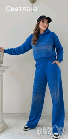 Дамски комплект с камъчета в ЗЕЛЕНО СИНЬО КАФЯВО БЕЖОВО ЧЕРНО, снимка 2 - Спортни екипи - 53107921