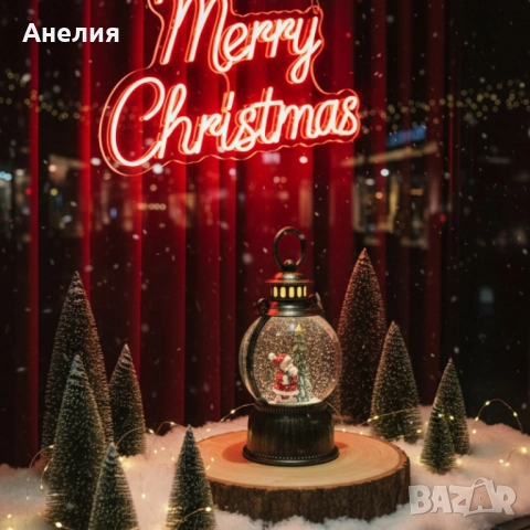 Голям Led коледен фенер с ефект на падащ сняг