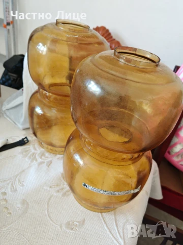 Три Старинни Големи Български Соц Стъкла Стъкло Абажур за Осветление, снимка 5 - Други - 50562154