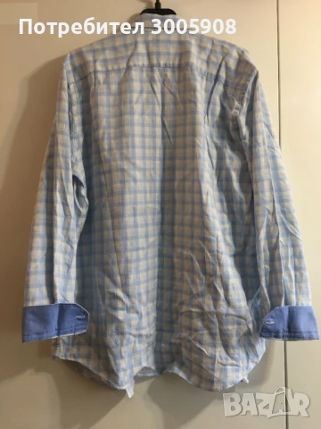Риза Andrews Карирана 100 % памук бяло и небесно синьо,Smart Regular L, снимка 2 - Ризи - 50954535