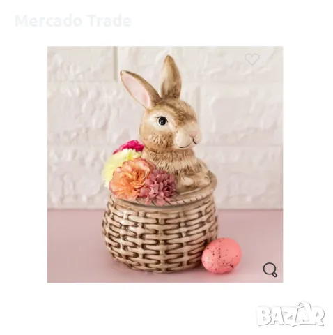 Великденска керамична кошница Mercado Trade, За бисквити със зайче и цветя
