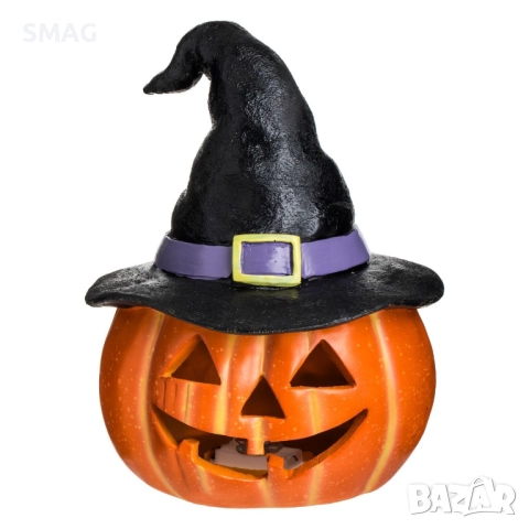 Halloween / Хелоуин декоративна тиква с шапка и LED осветление, 24x24x30см_1258682, снимка 2 - Декорация за дома - 52008349