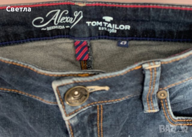 Панталон дънков-Alexa Tom Tailor-къс,с ефектни ленти, има еластичност, Нов, само е изпран, снимка 2 - Къси панталони и бермуди - 41770904