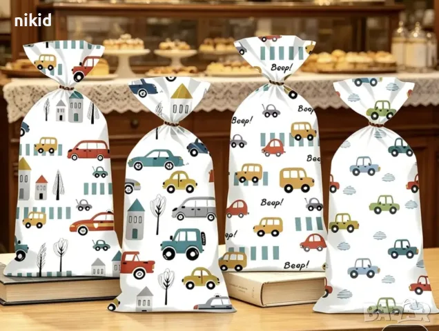 10 бр колички автомобил кола големи дълги подаръчни торбички опаковъчни пликчета сладки подарък