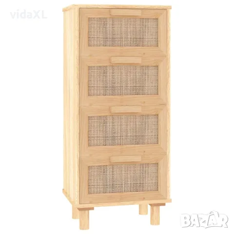 vidaXL Сайдборд, кафяв, 40x30x90 см, бор масив и естествен ратан