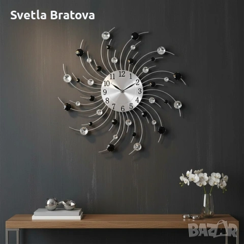 Модерен декоративен стенен часовник с кристали, 50 см, снимка 2 - Други стоки за дома - 53531111