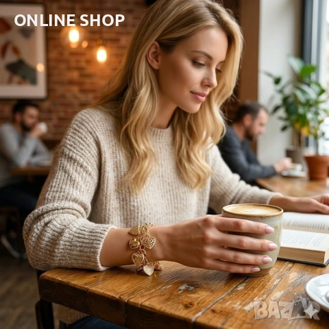 Елегантна Гривна Огледална Любов – 14K Златно Покритие и Нежни Сърца, снимка 4 - Гривни - 53715750