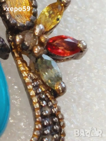 Дамски обеци с диаманти, рубини, сапфири, цитрини,тюркуази-сребро и злато, снимка 12 - Обеци - 53357467