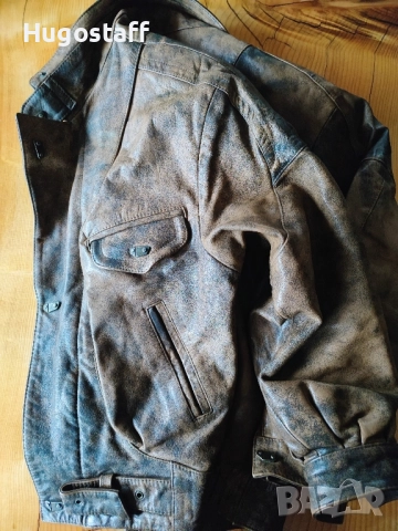 Винтидж марково оригинално cafe racer Моторджиско дебела кожа бомбър пилотско Camel Л/Хл , снимка 18 - Якета - 43352442