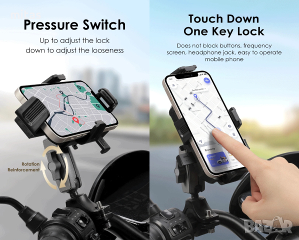 Универсална стойка за телефон, държач 360 градуса - Мото, Вело, Скутер, снимка 2 - Аксесоари за велосипеди - 44746985